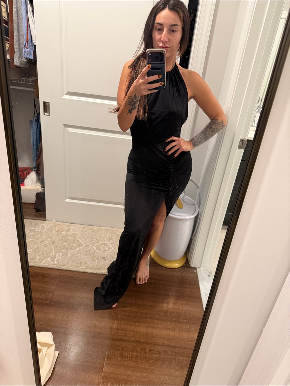 Michael Costello Black Halter High-Low Gown
